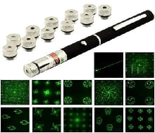 Зеленый лазер 100mW+ 12 - Зеленая лазерная указка 100 mW + 12 насадок
